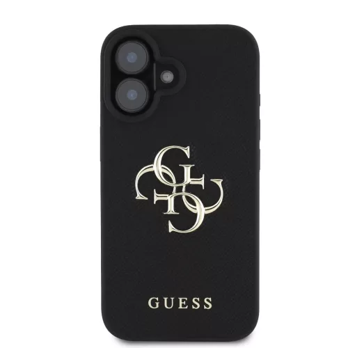 Guess PU Grained 4G Metal Logo tok iPhone 16 készülékhez fekete