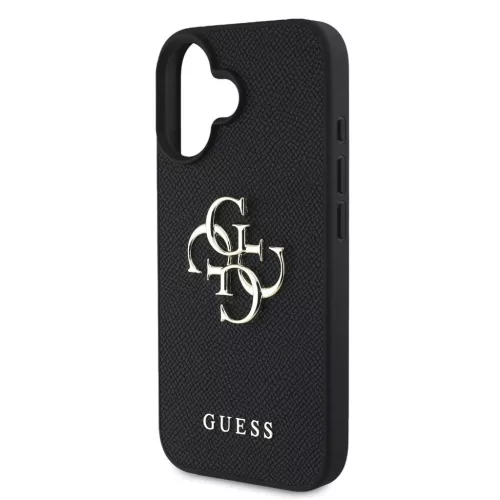 Guess PU Grained 4G Metal Logo tok iPhone 16 készülékhez fekete