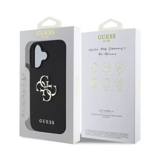 Guess PU Grained 4G Metal Logo tok iPhone 16 készülékhez fekete