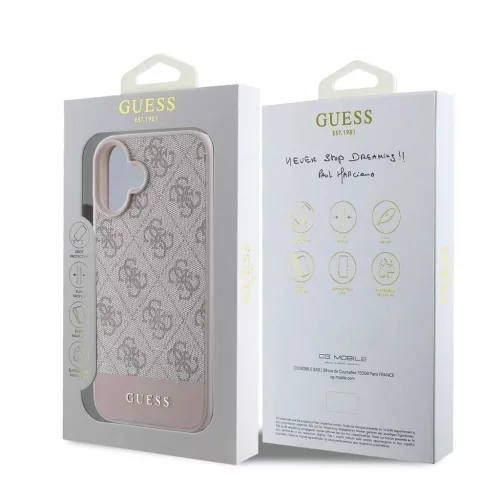 Guess PU 4G Stripe tok iPhone 16 készülékhez rózsaszín