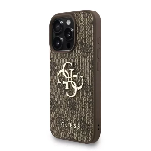 Guess PU 4G Metal Logo Strap tok iPhone 16 Pro készülékhez barna