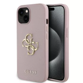   Guess PU Grained 4G Metal Logo tok iPhone 15 készülékhez rózsaszín
