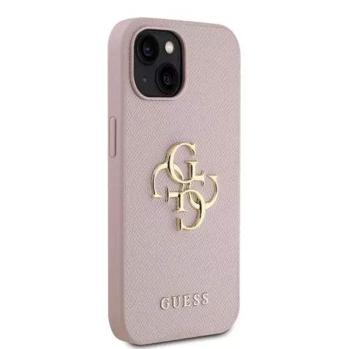 Guess PU Grained 4G Metal Logo tok iPhone 15 készülékhez rózsaszín