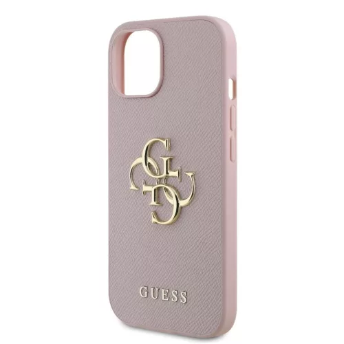 Guess PU Grained 4G Metal Logo tok iPhone 15 készülékhez rózsaszín