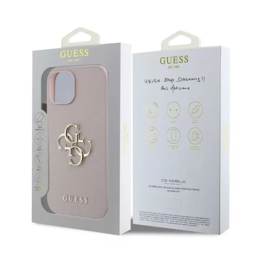 Guess PU Grained 4G Metal Logo tok iPhone 15 készülékhez rózsaszín