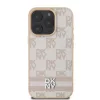 DKNY PU Leather Checkered Pattern and Stripe tok iPhone 16 Pro készülékhez rózsaszín