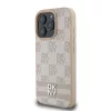 DKNY PU Leather Checkered Pattern and Stripe tok iPhone 16 Pro készülékhez rózsaszín