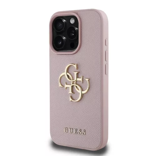 Guess PU Grained 4G Metal Logo tok iPhone 15 Pro készülékhez – rózsaszín