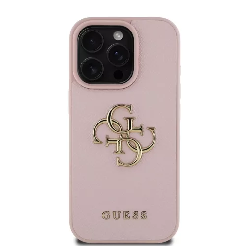 Guess PU Grained 4G Metal Logo tok iPhone 15 Pro készülékhez – rózsaszín