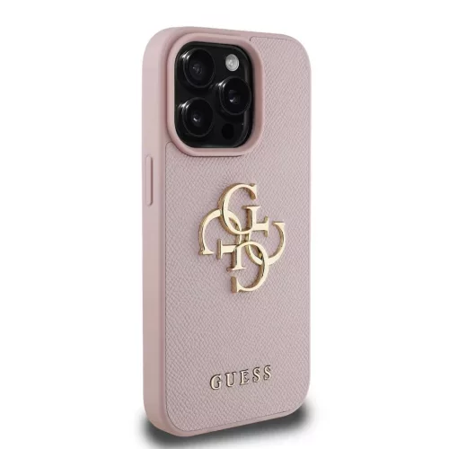 Guess PU Grained 4G Metal Logo tok iPhone 15 Pro készülékhez – rózsaszín