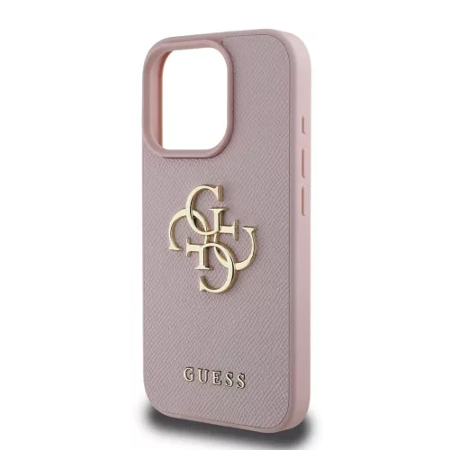 Guess PU Grained 4G Metal Logo tok iPhone 15 Pro készülékhez – rózsaszín