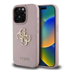   Guess PU Grained 4G Metal Logo tok iPhone 15 Pro Max készülékhez rózsaszín