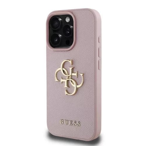 Guess PU Grained 4G Metal Logo tok iPhone 15 Pro Max készülékhez rózsaszín