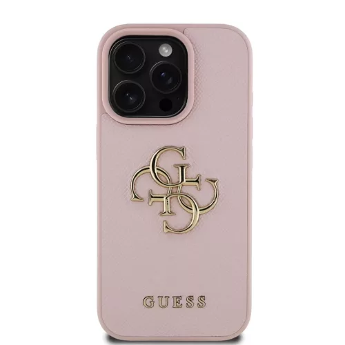Guess PU Grained 4G Metal Logo tok iPhone 15 Pro Max készülékhez rózsaszín