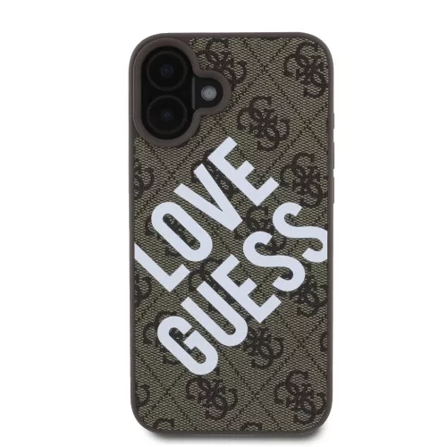 Guess PU bőr 4G Big Love Logo MagSafe tok iPhone 16 készülékhez barna