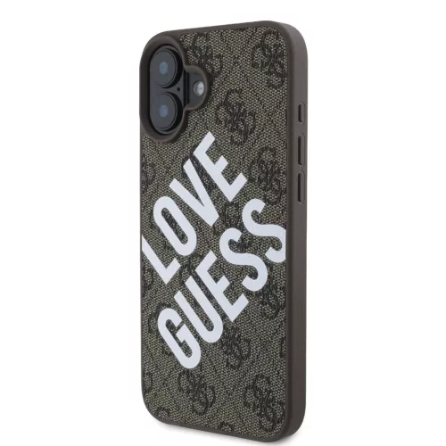 Guess PU bőr 4G Big Love Logo MagSafe tok iPhone 16 készülékhez barna