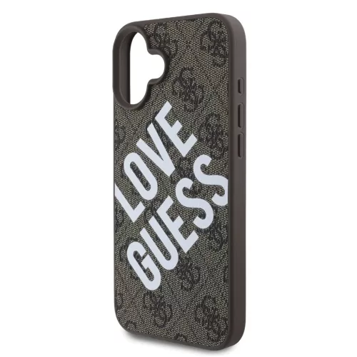 Guess PU bőr 4G Big Love Logo MagSafe tok iPhone 16 készülékhez barna