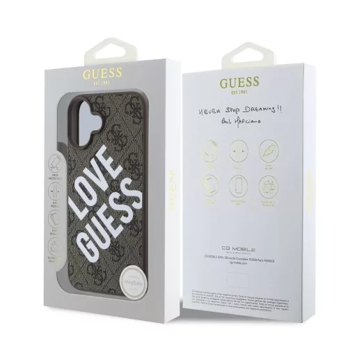 Guess PU bőr 4G Big Love Logo MagSafe tok iPhone 16 készülékhez barna