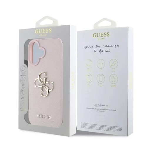 Guess PU barázdált 4G Metal Logo tok iPhone 16 készülékhez rózsaszín