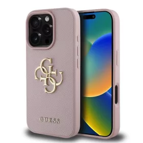   Guess PU Grained 4G Metal Logo tok iPhone 16 Pro készülékhez rózsaszín