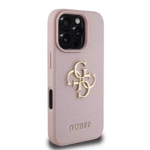 Guess PU Grained 4G Metal Logo tok iPhone 16 Pro készülékhez rózsaszín