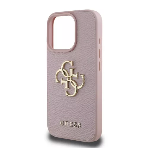 Guess PU Grained 4G Metal Logo tok iPhone 16 Pro készülékhez rózsaszín
