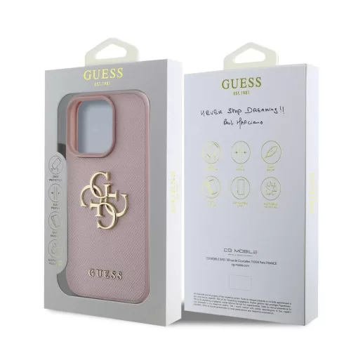 Guess PU Grained 4G Metal Logo tok iPhone 16 Pro készülékhez rózsaszín