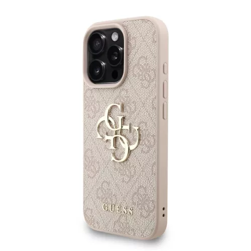 Guess PU 4G Metal Logo Strap tok iPhone 16 Pro készülékhez rózsaszín