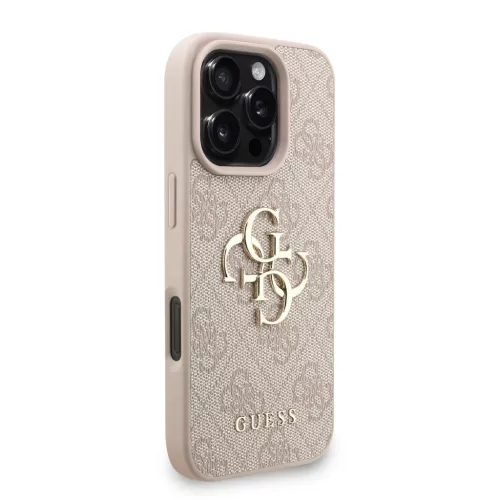 Guess PU 4G Metal Logo Strap tok iPhone 16 Pro készülékhez rózsaszín