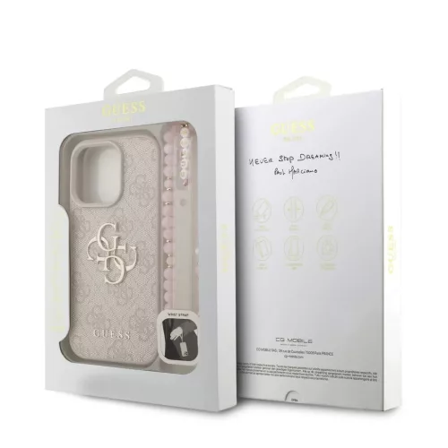 Guess PU 4G Metal Logo Strap tok iPhone 16 Pro készülékhez rózsaszín