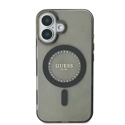 Guess IML Rhinestones Ring MagSafe tok iPhone 16 készülékhez fekete