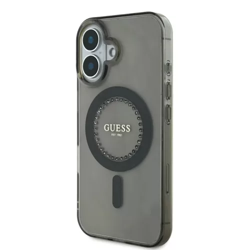 Guess IML Rhinestones Ring MagSafe tok iPhone 16 készülékhez fekete