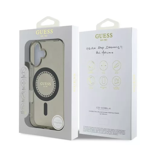 Guess IML Rhinestones Ring MagSafe tok iPhone 16 készülékhez fekete