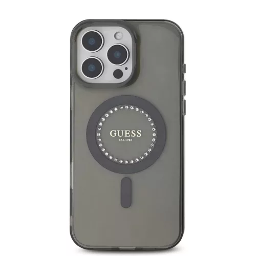 Guess IML Rhinestones Ring MagSafe tok iPhone 16 Pro készülékhez fekete