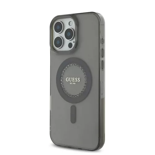 Guess IML Rhinestones Ring MagSafe tok iPhone 16 Pro készülékhez fekete
