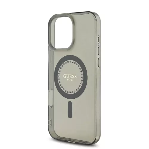 Guess IML Rhinestones Ring MagSafe tok iPhone 16 Pro készülékhez fekete