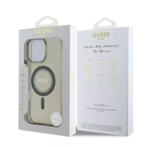 Guess IML Rhinestones Ring MagSafe tok iPhone 16 Pro készülékhez fekete