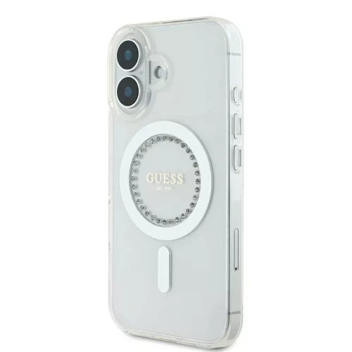 Guess IML Rhinestones Ring MagSafe tok iPhone 16 készülékhez fehér