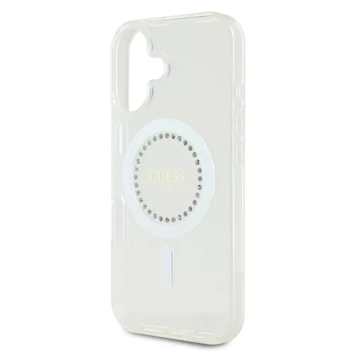 Guess IML Rhinestones Ring MagSafe tok iPhone 16 készülékhez fehér