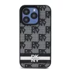 DKNY PU Leather Checkered Pattern and Stripe tok iPhone 14 Pro Max készülékhez fekete