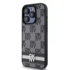 DKNY PU Leather Checkered Pattern and Stripe tok iPhone 14 Pro Max készülékhez fekete