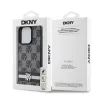 DKNY PU Leather Checkered Pattern and Stripe tok iPhone 14 Pro Max készülékhez fekete