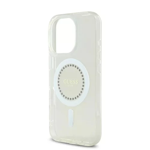 Guess IML Rhinestones Ring MagSafe tok iPhone 16 Pro Max készülékhez fehér