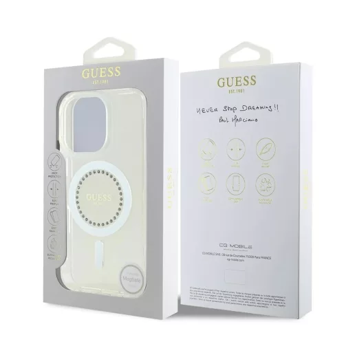 Guess IML Rhinestones Ring MagSafe tok iPhone 16 Pro Max készülékhez fehér