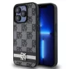 DKNY PU Leather Checkered Pattern and Stripe tok iPhone 15 Pro készülékhez fekete