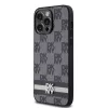 DKNY PU Leather Checkered Pattern and Stripe tok iPhone 15 Pro Max készülékhez fekete