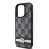 DKNY PU Leather Checkered Pattern and Stripe tok iPhone 15 Pro Max készülékhez fekete