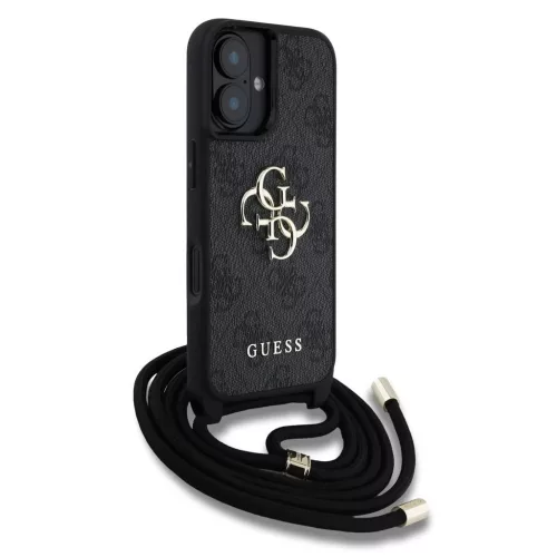 Guess PU 4G fém logó vállpántos tok iPhone 16 készülékhez fekete