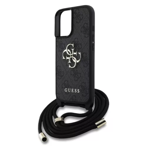 Guess PU 4G fém logó vállpántos tok iPhone 16 készülékhez fekete
