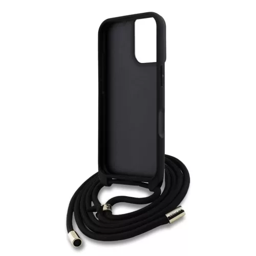 Guess PU 4G fém logó vállpántos tok iPhone 16 készülékhez fekete